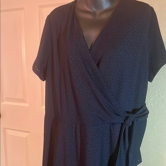 Lane Bryant Blue Wrap Ruffled Midi Dress V-Neck - Picture 3 of 5